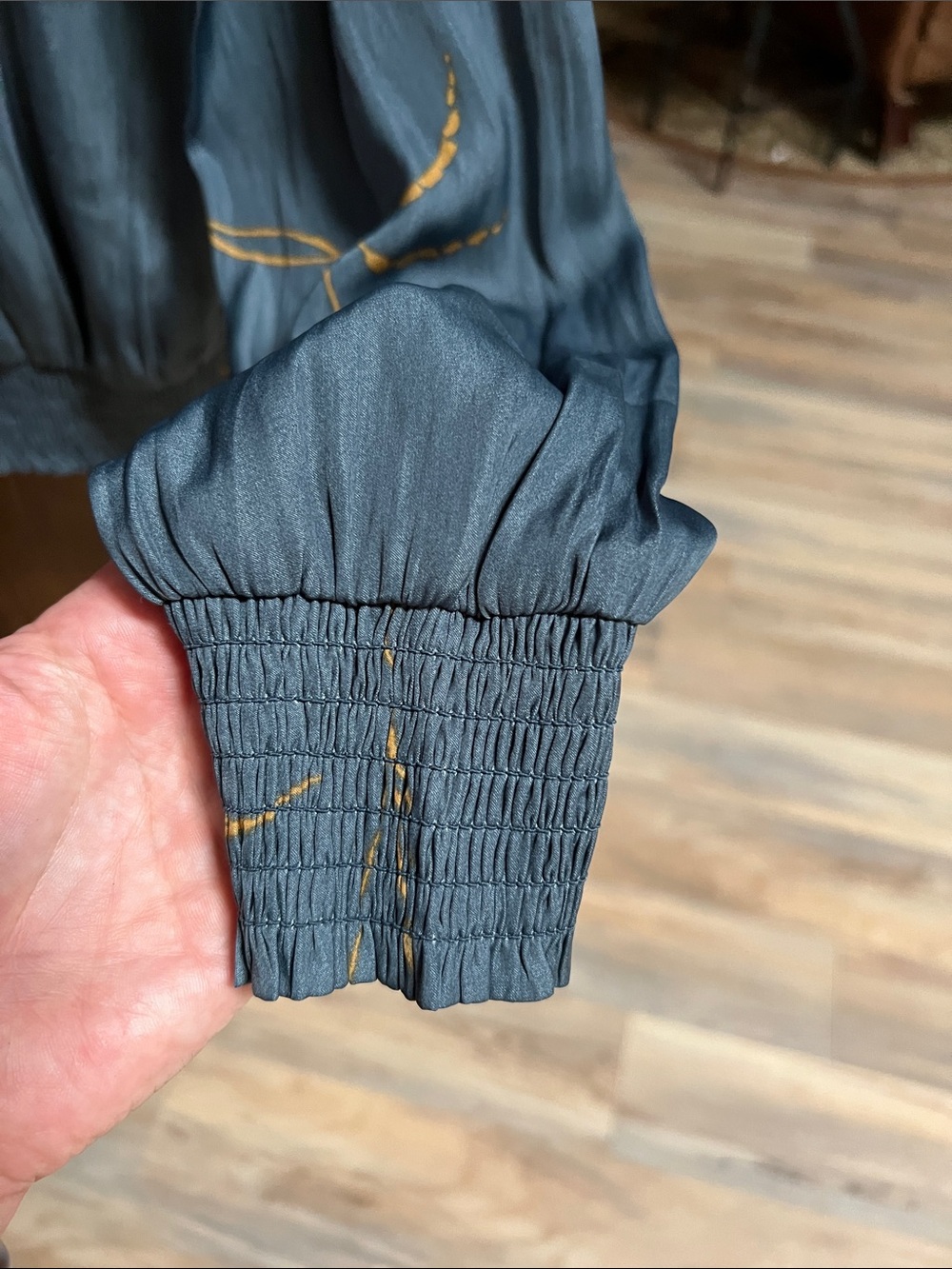 Grade & Gather Slate Blue Blouse with Gold Floral Detail - Picture 10 of 11